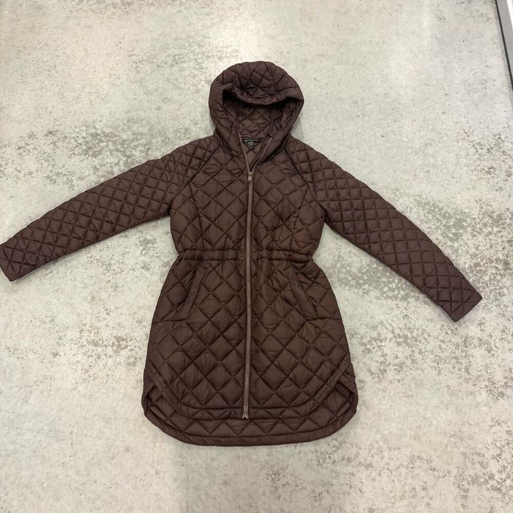 Athleta Puffer Jacket Size S Brown Quilted Hooded Parka Coat